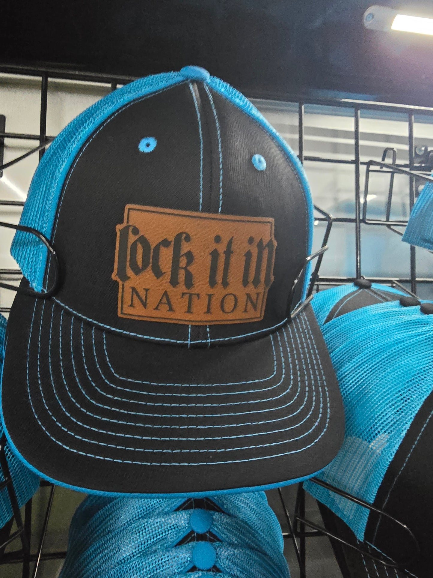 Black/Neon Blue Trucker Mesh Hat Large Patch