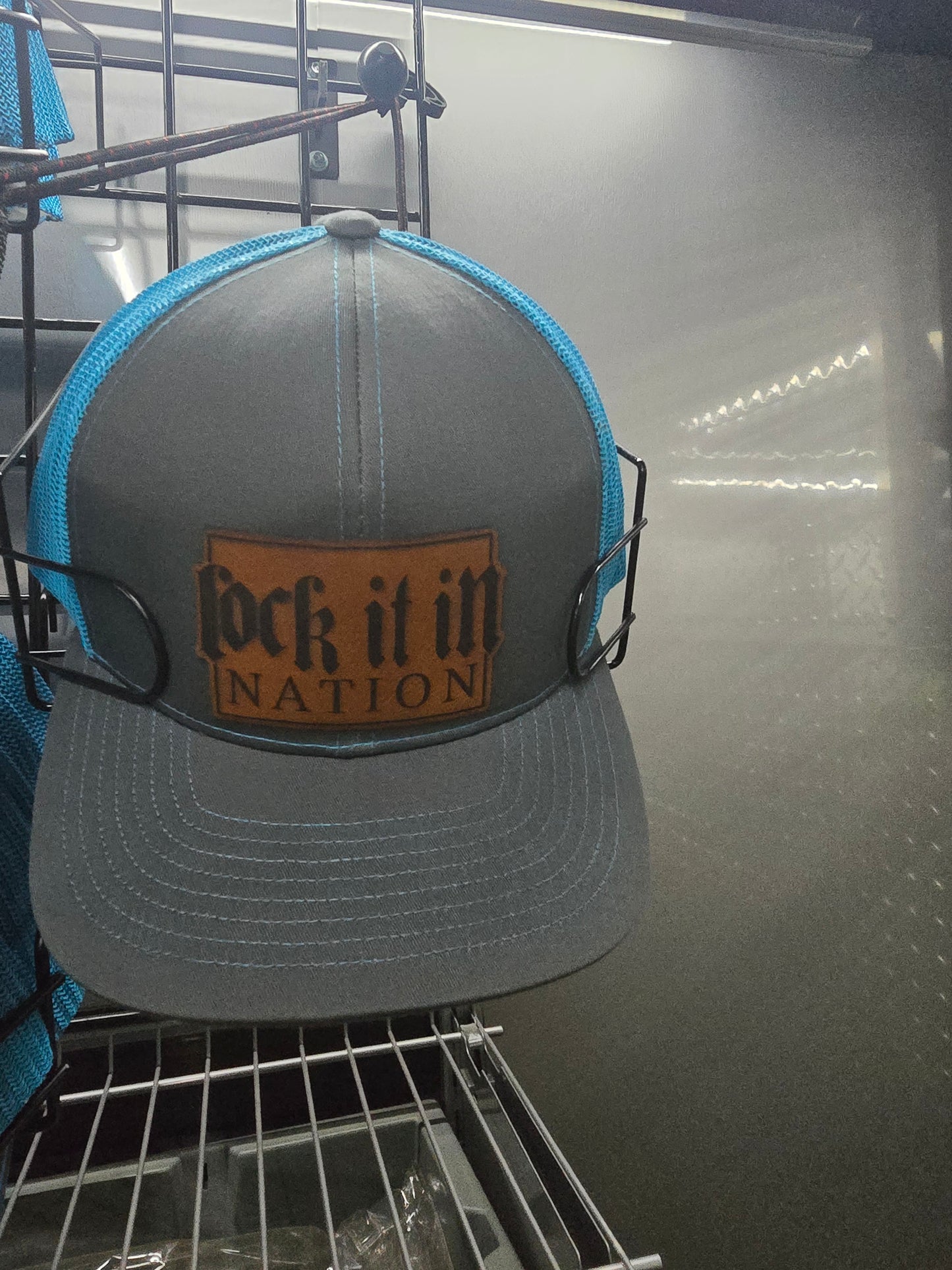 Graphite/Neon Blue Trucker Mesh Hat Large Patch