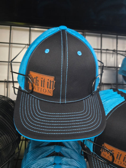 Black/Neon Blue Trucker Mesh Hat Small Patch